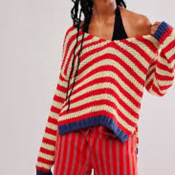 Free People Portland Pullover in Cherry Lemonade Combo - Size M - Picture 1 of 4